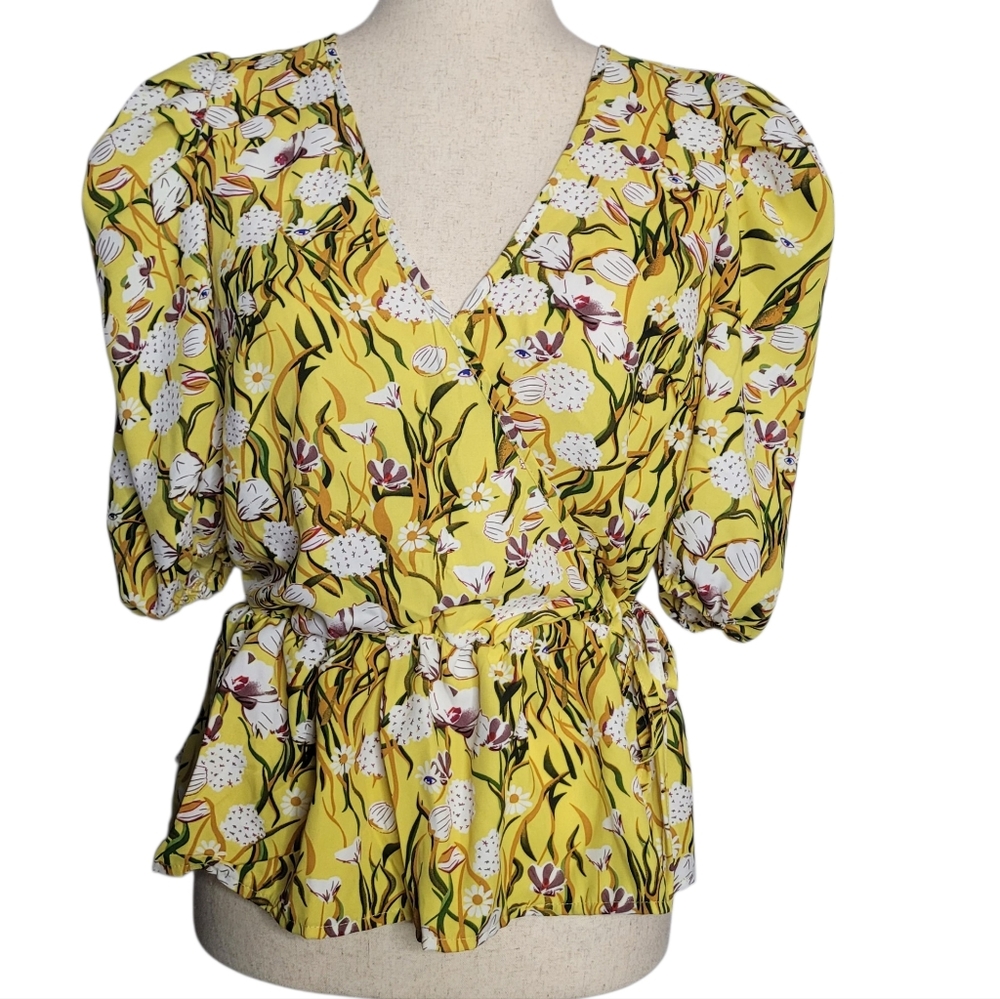 Week& Women's Top‎ Navy Crochet Sleeves Square Neck  Boho Cottagecore Sz Small